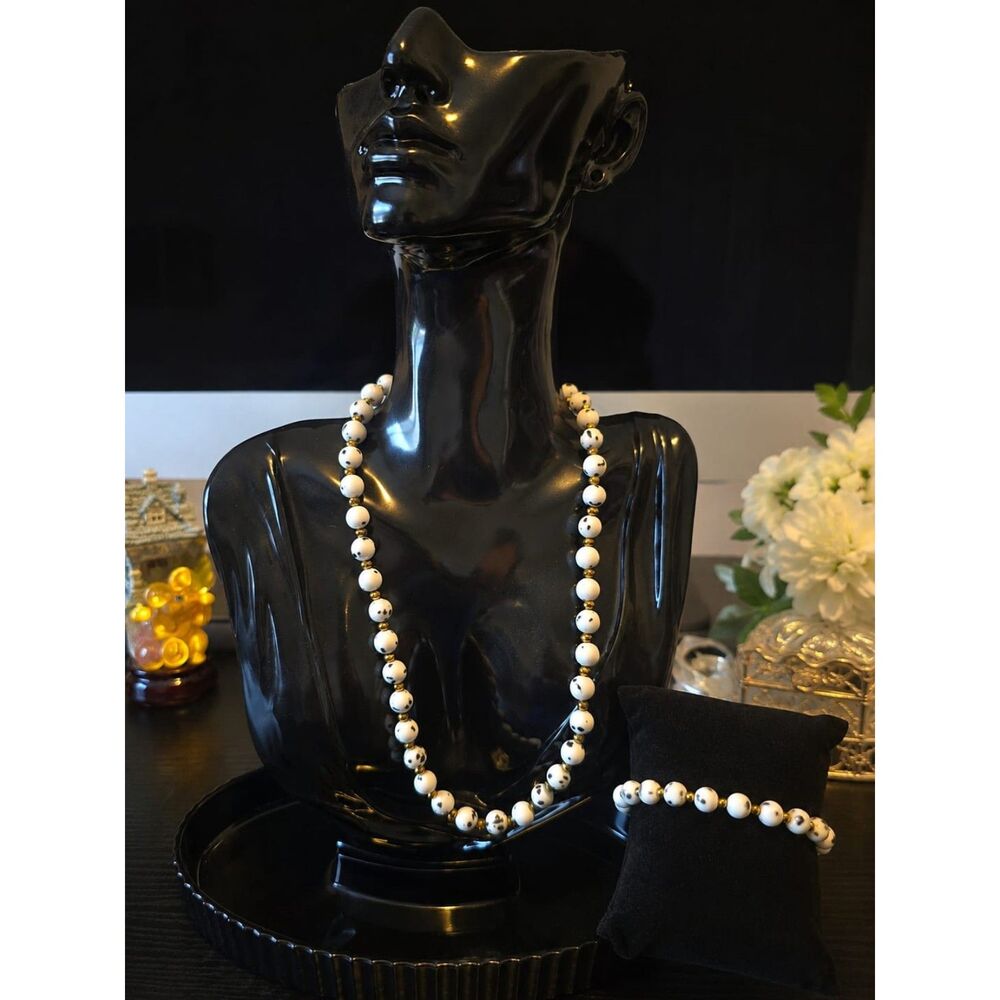 Natural White Howlite Necklace and Bracelet Set – Handmade Gemstone Jewelry, Gol